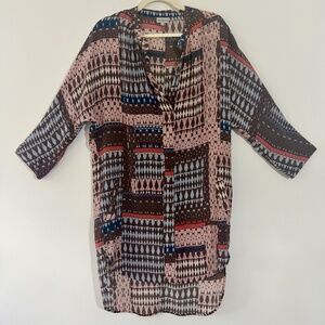 The Odells 100% Silk Lightweight Tunic Geometric Print Side Pockets Beach Luxe M